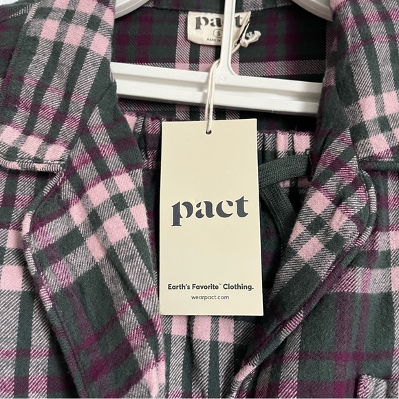 Pact • NWT 2 Piece Set Purple Grey Plaid Button-Up Shirt and Shorts - Picture 3 of 6